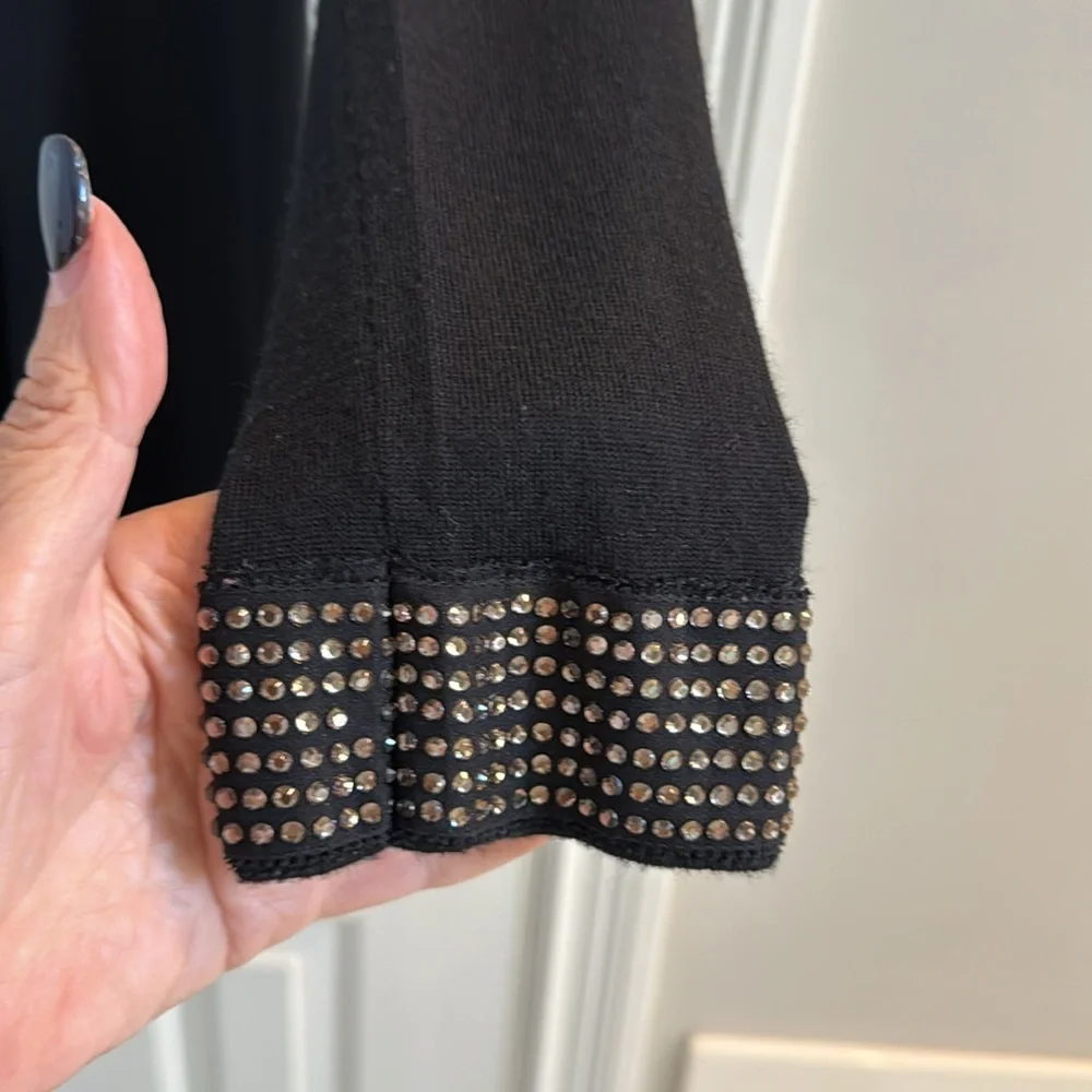 Tory Burch Black Merino Wool Rhinestone Embellished Tunic Sweater